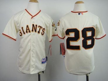 Youth MLB San Francisco Giants #28 Buster Posey White 2010 World Series Patch Baseball Jersey