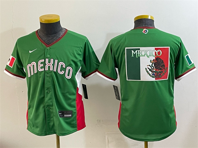 Youth Mexico Baseball Green 2026 World Baseball Classic Big Logo Stadium Stitched Baseball Jerseys