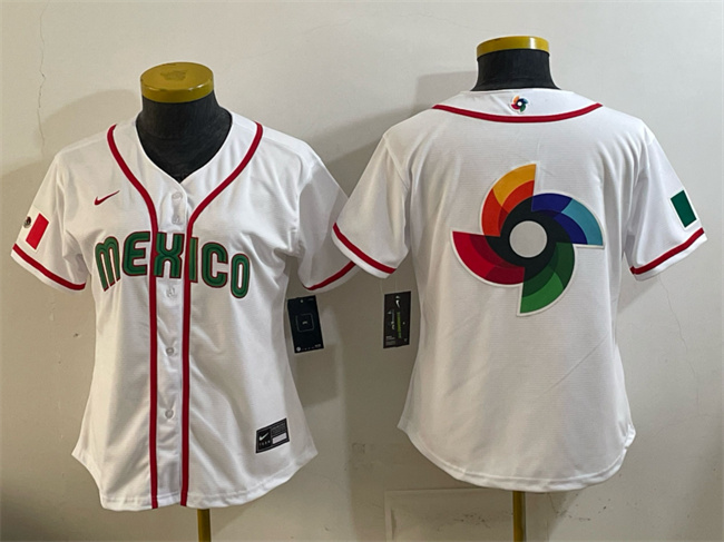 Youth Mexico Baseball White 2026 World Baseball Classic Big Logo Home Stadium Stitched Baseball Jerseys Youth Mexico Baseball White 2026 World Baseball Classic Big Logo Home Stadium Stitched Baseball Jerseys