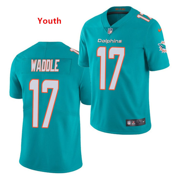 Youth Miami Dolphins #17 Jaylen Waddle Aqua 2021 Vapor Untouchable Limited Stitched Jersey Youth Miami Dolphins #17 Jaylen Waddle Aqua 2021 Vapor Untouchable Limited Stitched Jersey