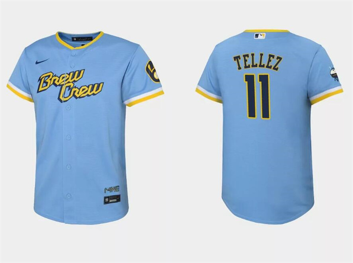 Youth Milwaukee Brewers #11 Rowdy Tellez 2022 Powder Blue City Connect Stitched Jersey Youth Milwaukee Brewers #11 Rowdy Tellez 2022 Powder Blue City Connect Stitched Jersey