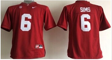 Youth NCAA Crimson Tide #6 Blake Sims Red Stitched Jersey