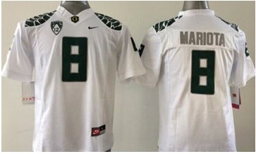 Youth NCAA Ducks #8 Marcus Mariota White Limited Stitched Jersey