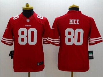 Youth NEW 49ers #80 Jerry Rice Red Team Color NFL Limited Jersey