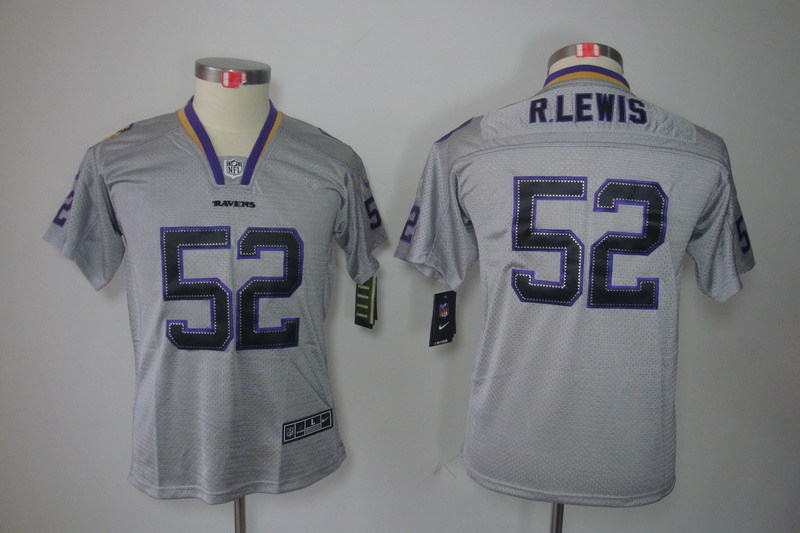 Youth NEW Baltimore Ravens 52 R.Lewis Lights Out Grey Elite Jerseys