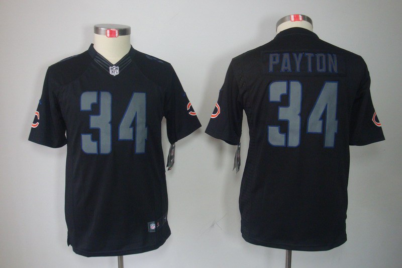 Youth NEW Chicago Bears 34 Walter Payton Black Jerseys(Impact Limited)