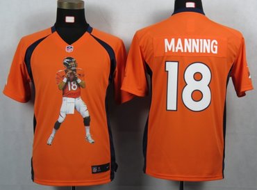 Youth NEW NFL Denver Broncos 18 Manning Orange Portrait Fashion Game Jerseys