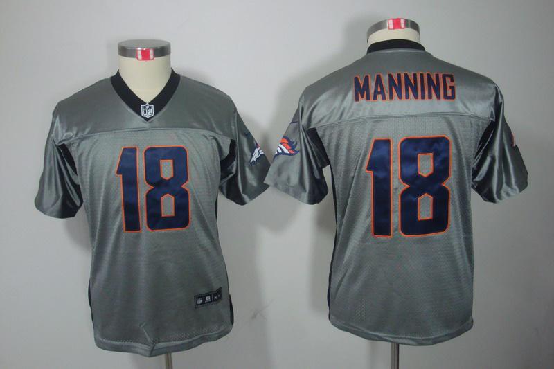 Youth NEW Denver Broncos 18 Peyton Manning Grey Shadow NFL Jerseys