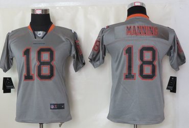 Youth NEW Denver Broncos 18 Peyton Manning Lights Out Grey Elite Jerseys