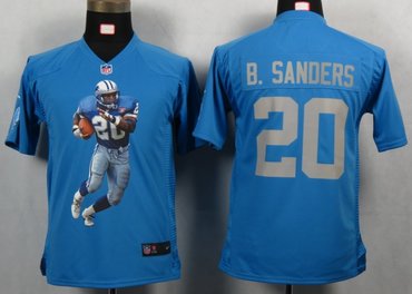 Youth NEW NFL Detroit Lions 20 B.sanders Blue Portrait Fashion Game Jerseys