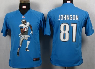Youth NEW NFL Detroit Lions 81 Johnson Blue Portrait Fashion Game Jerseys