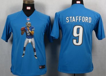 Youth NEW NFL Detroit Lions 9 Staffopd Blue Portrait Fashion Game Jerseys