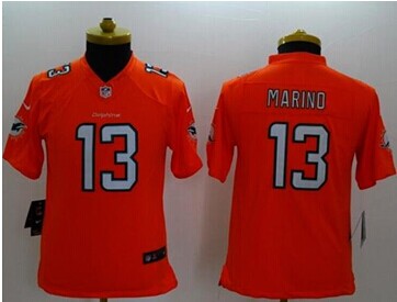 Youth NEW Dolphins #13 Dan Marino Orange Alternate NFL Limited Jersey