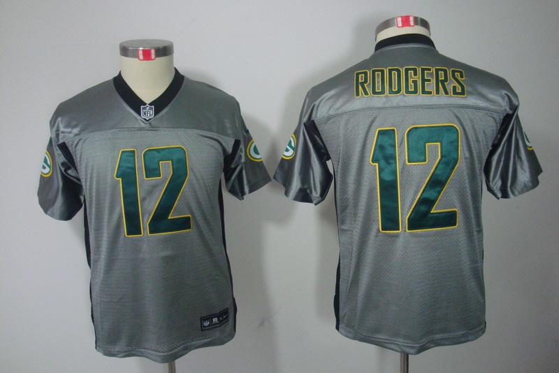 Youth NEW Green Bay Packers #12 Aaron Rodgers Grey Shadow NFL Jerseys