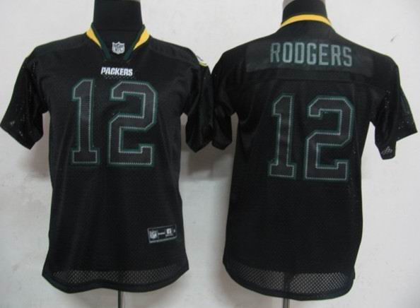 Youth NEW Green Bay Packers 12 Aaron Rodgers Black Jerseys(Lights out)