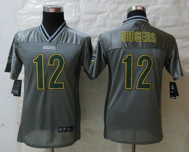 Youth NEW Green Bay Packers 12 Aaron Rodgers Grey Vapor Elite Jerseys