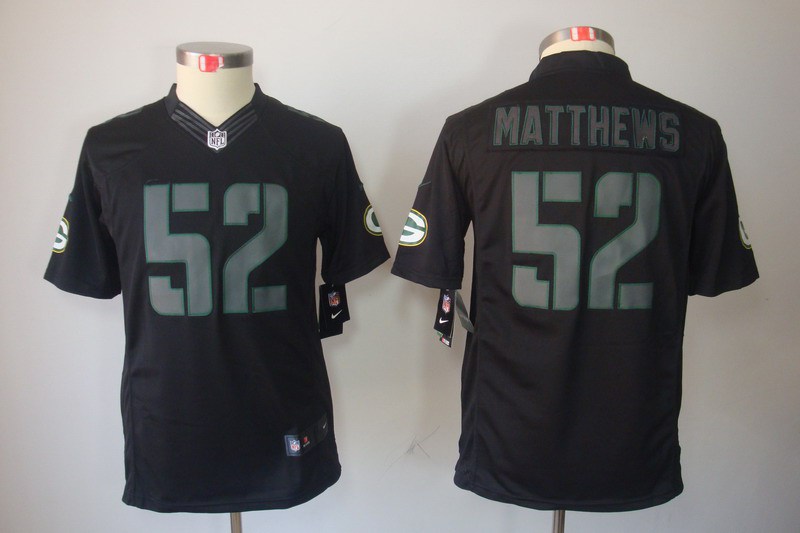 Youth NEW Green Bay Packers 52 Clay Matthews Black Jerseys(Impact Limited)