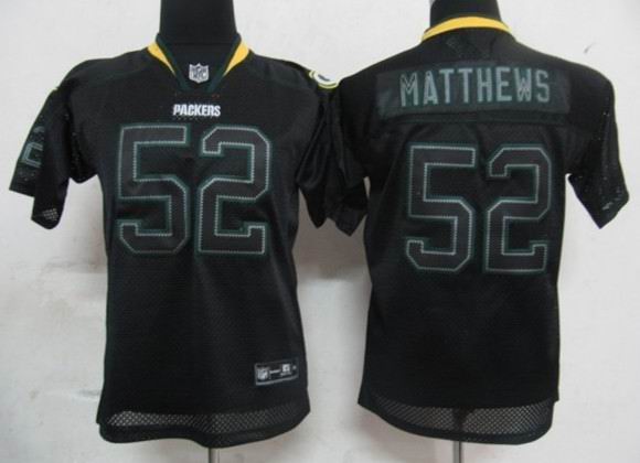 Youth NEW Green Bay Packers 52 Clay Matthews Black Jerseys(Lights out)