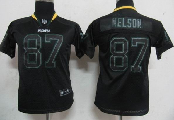 Youth NEW Green Bay Packers 87 Jordy Nelson Black Jerseys(Lights out)