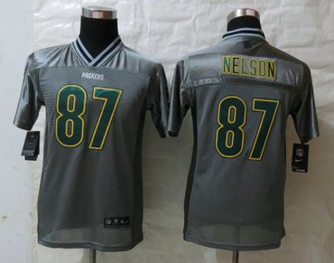 Youth NEW Green Bay Packers 87 Jordy Nelson Grey Vapor Elite Jerseys