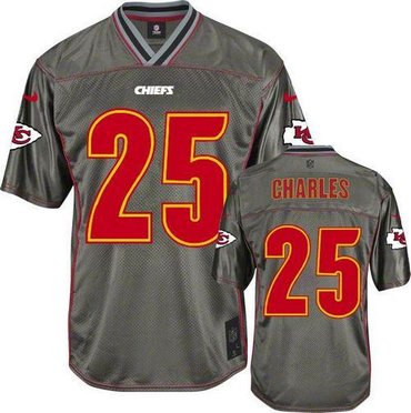 Youth NEW Kansas City Chiefs #25 Jamaal Charles Grey Vapor Elite Jerseys