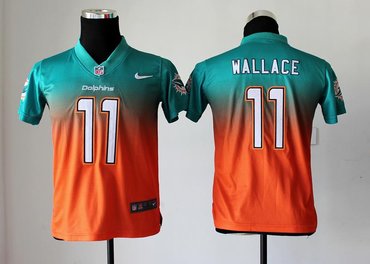 Youth NEW NFL Miami Dolphins 11 Mike Wallace Orange Drift Fashion II Jerseys