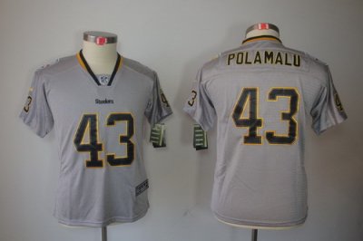 Youth NEW NFL Pittsburgh Steelers 43 Troy Polamalu Grey Jerseys(Elite Lights Out)