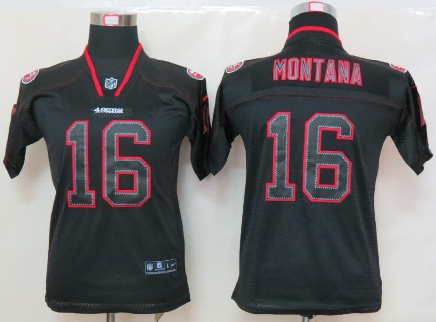 Youth NEW NFL San Francisco 49ers 16 Joe Montana Black(Lights Out Elite Jerseys)