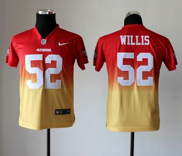 Youth NEW NFL San Francisco 49ers 52 Patrick Willis Red-Yellow Drift Fashion II Jerseys