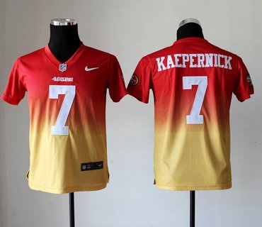 Youth NEW NFL San Francisco 49ers 7 Colin Kaepernick Red-Yellow Drift Fashion II Jerseys