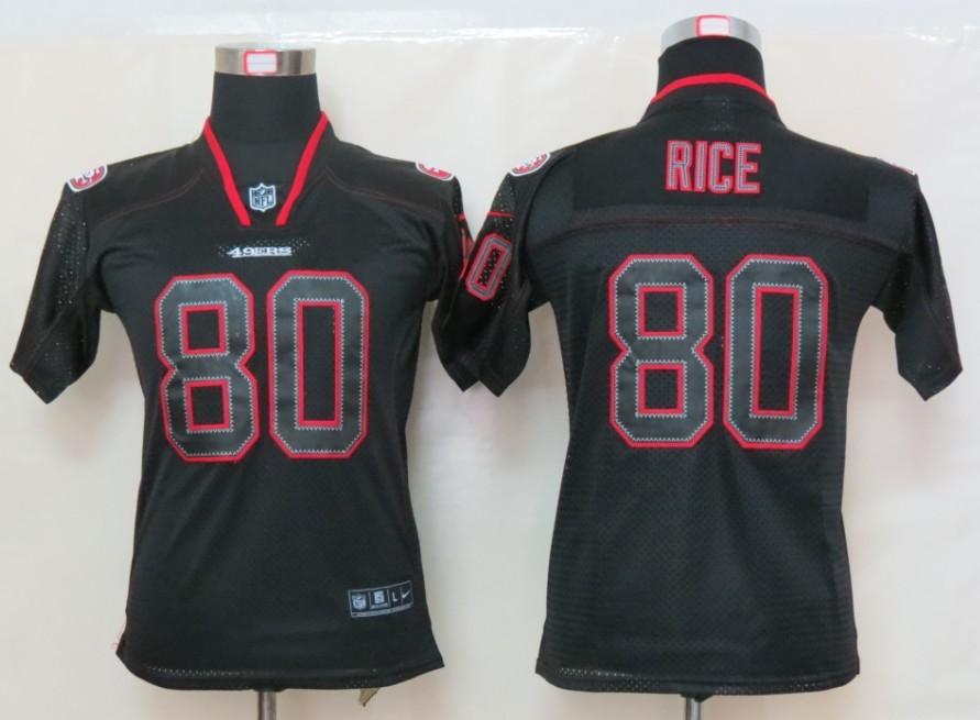 Youth NEW NFL San Francisco 49ers 80 Jerry Rice Black(Lights Out Elite Jerseys)