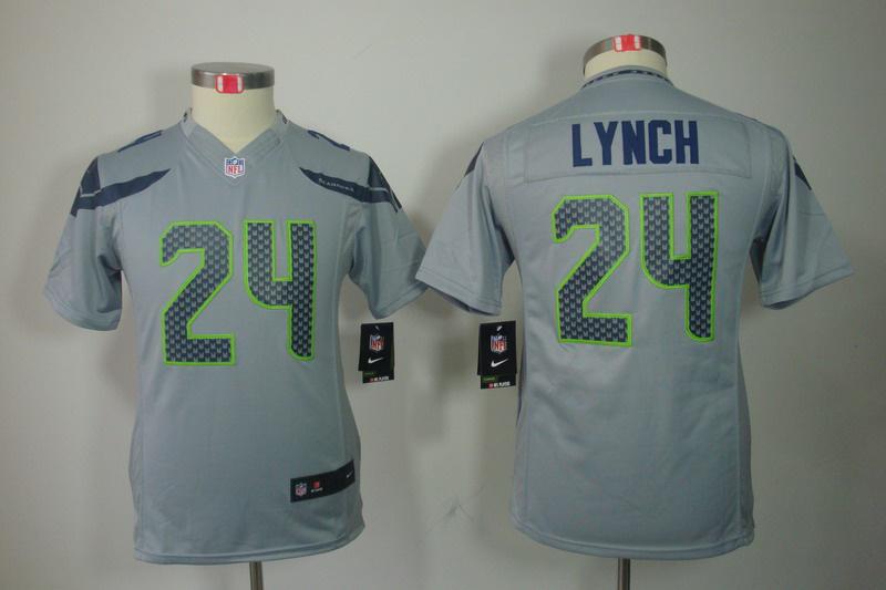 Youth NEW NFL Seattle Seahawks 24 Marshawn Lynch Grey Jerseys
