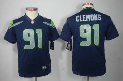 Youth NEW NFL Seattle Seahawks 91 Clemons Blue Jerseys