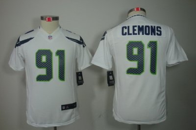Youth NEW NFL Seattle Seahawks 91 Clemons White Jerseys