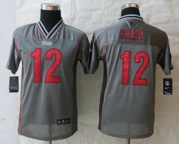 Youth NEW New England Patriots #12 Tom Brady Grey Vapor Elite Jerseys