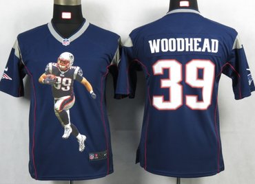 Youth NEW NFL New England Patriots 39 Woodhead Blue Portrait Fashion Game Jerseys