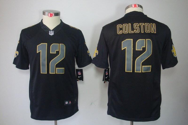 Youth NEW New Orleans Saints 12 Marques Colston Black Jerseys(Impact Limited)