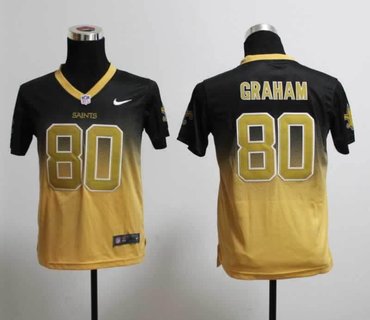Youth NEW New Orleans Saints 80 Jimmy Graham Black Yellow Drift Fashion II Jerseys