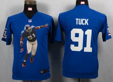 NFL Youth NEW New York Giants 91 Tuck Blue Portrait Fashion Game Jerseys