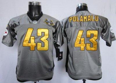 Youth NEW Pittsburgh Steelers #43 Troy Polamalu Grey Shadow NFL Jerseys W 80 Anniversary Patch