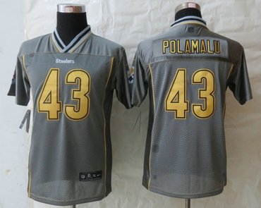 Youth NEW Pittsburgh Steelers #43 Troy Polamalu Grey Vapor Elite Jerseys