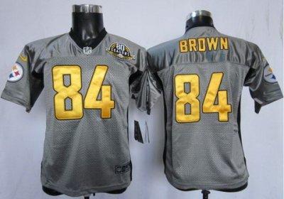 Youth NEW Pittsburgh Steelers #84 Antonio Brown Grey Shadow NFL Jerseys W 80 Anniversary Patch