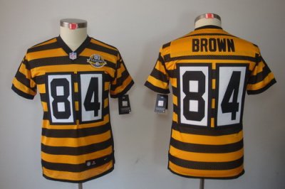 Youth NEW Pittsburgh Steelers #84 Antonio Brown Yellow-Black 80th Throwback Jerseys