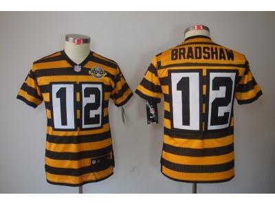 Youth NEW Pittsburgh Steelers 12 bradshaw Yellow-Black 80th Throwback Jerseys