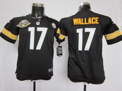 Youth NEW Pittsburgh Steelers 17 Mike Wallace Black Jerseys W 80TH Patch