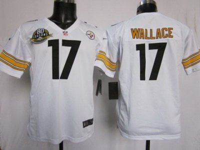 Youth NEW Pittsburgh Steelers 17 Mike Wallace White Jerseys W 80TH Patch