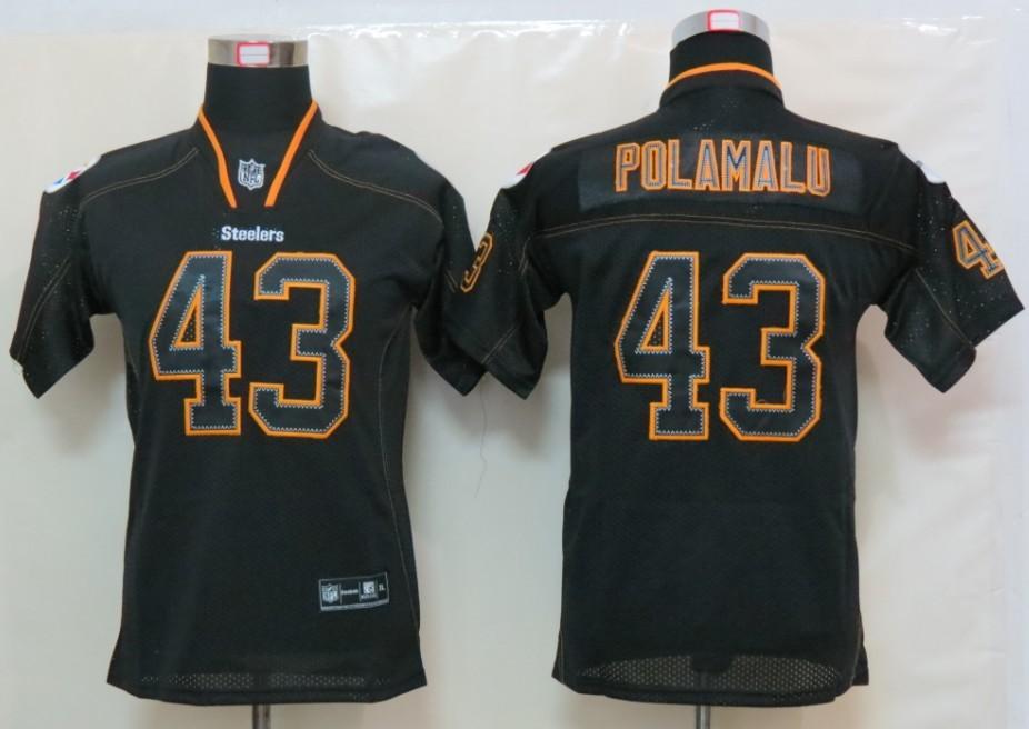Youth NEW Pittsburgh Steelers 43 Troy Polamalu Black Jerseys(Lights out