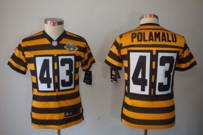 Youth NEW Pittsburgh Steelers 43 Troy Polamalu Yellow-Black 80th Throwback Jerseys