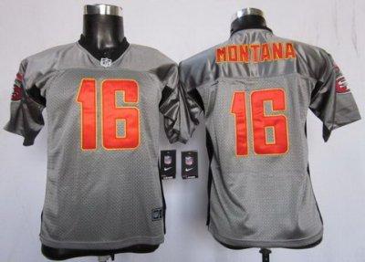Youth NEW San Francisco 49ers 16 Joe Montana Grey Shadow NFL Jerseys