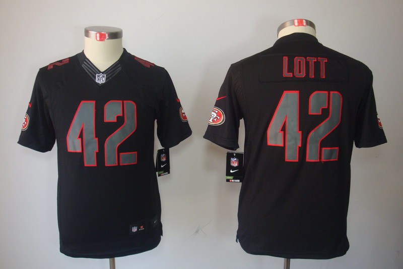 Youth NEW San Francisco 49ers 42 Ronnie Lott Black Jerseys(Impact Limited)